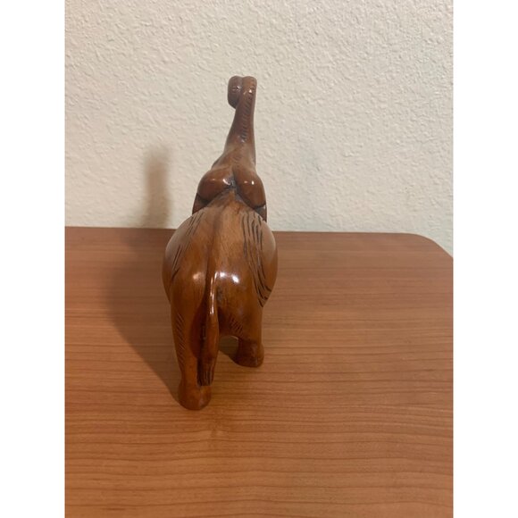 Vintage Wood Carved Elephant Figurine Trunk Up Brown - Picture 4 of 7